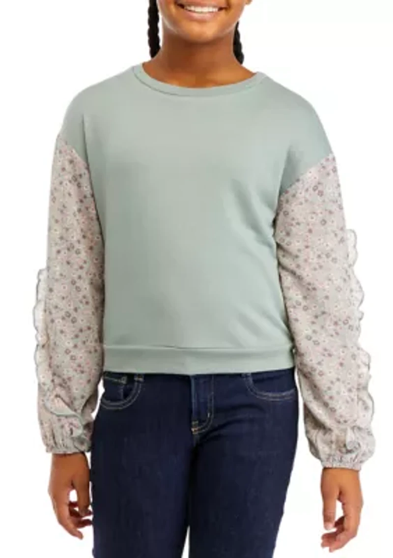 Girls 7-16 Floral Sleeve Top