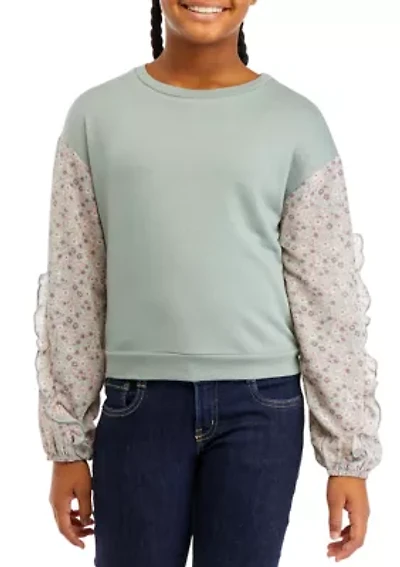 Girls 7-16 Floral Sleeve Top