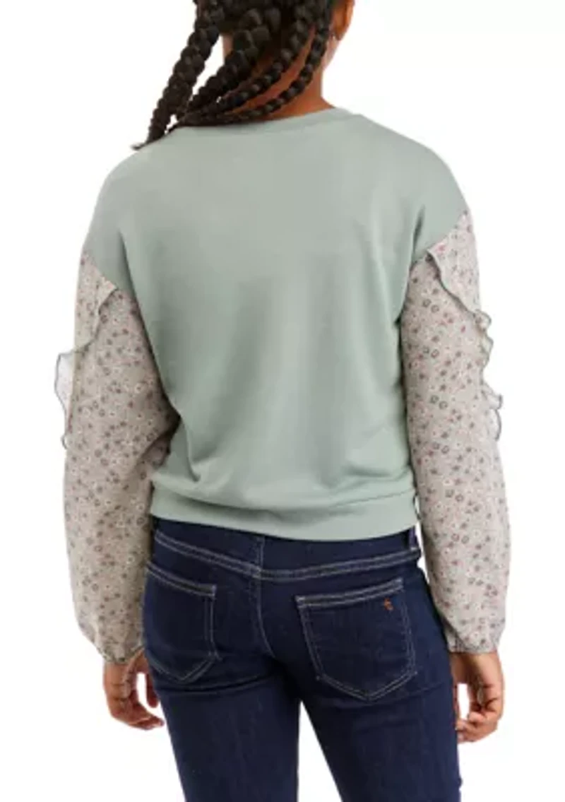 Girls 7-16 Floral Sleeve Top