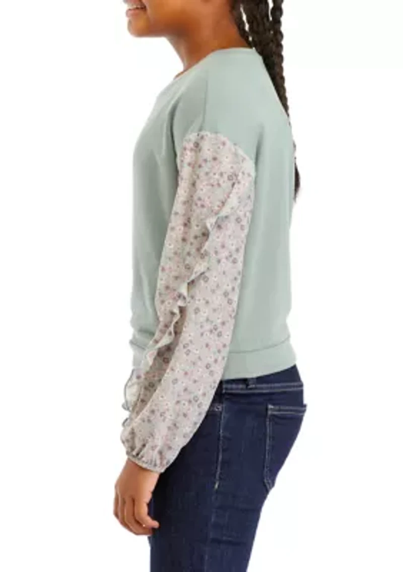 Girls 7-16 Floral Sleeve Top
