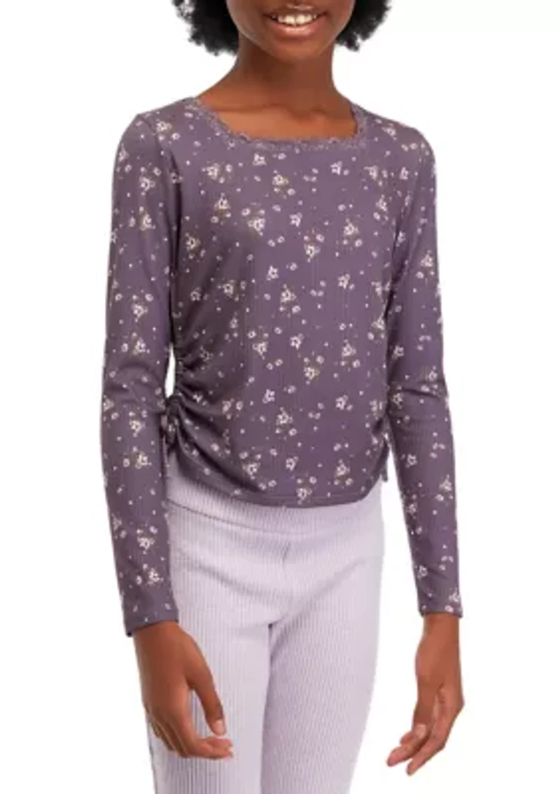 Girls 7-16 Long Sleeve Knit Top with Side Ties
