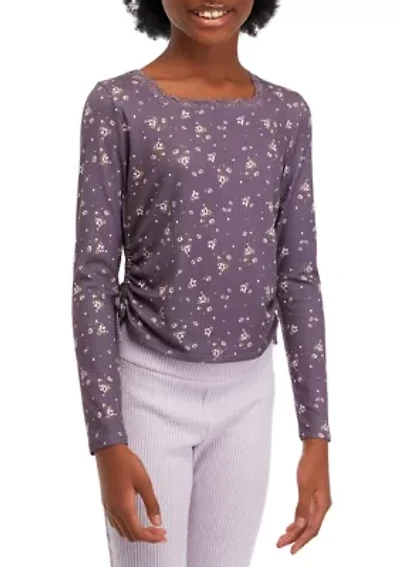 Girls 7-16 Long Sleeve Knit Top with Side Ties