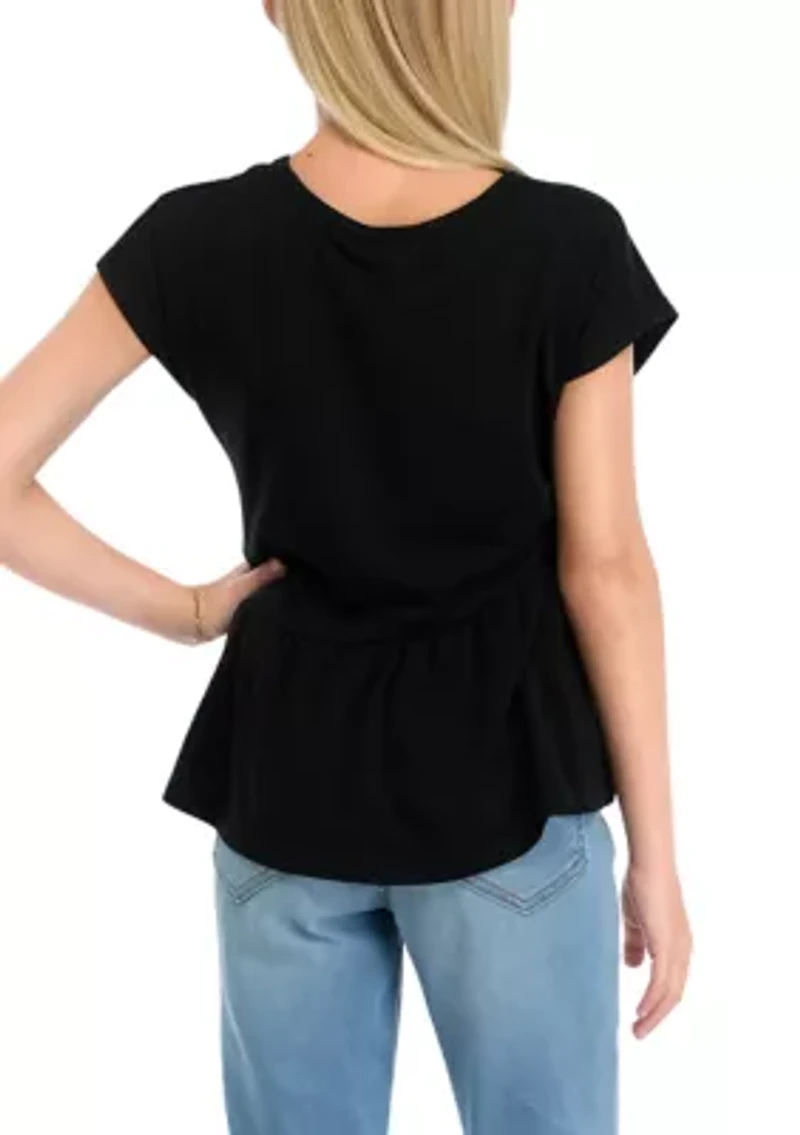 Girls 7-16 Short Dolman Sleeve Top with Asymmetrical Peplum Hem