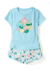 Girls 4-6x Ditsy Flower Party Graphic T-Shirt and Printed Shorts Set
