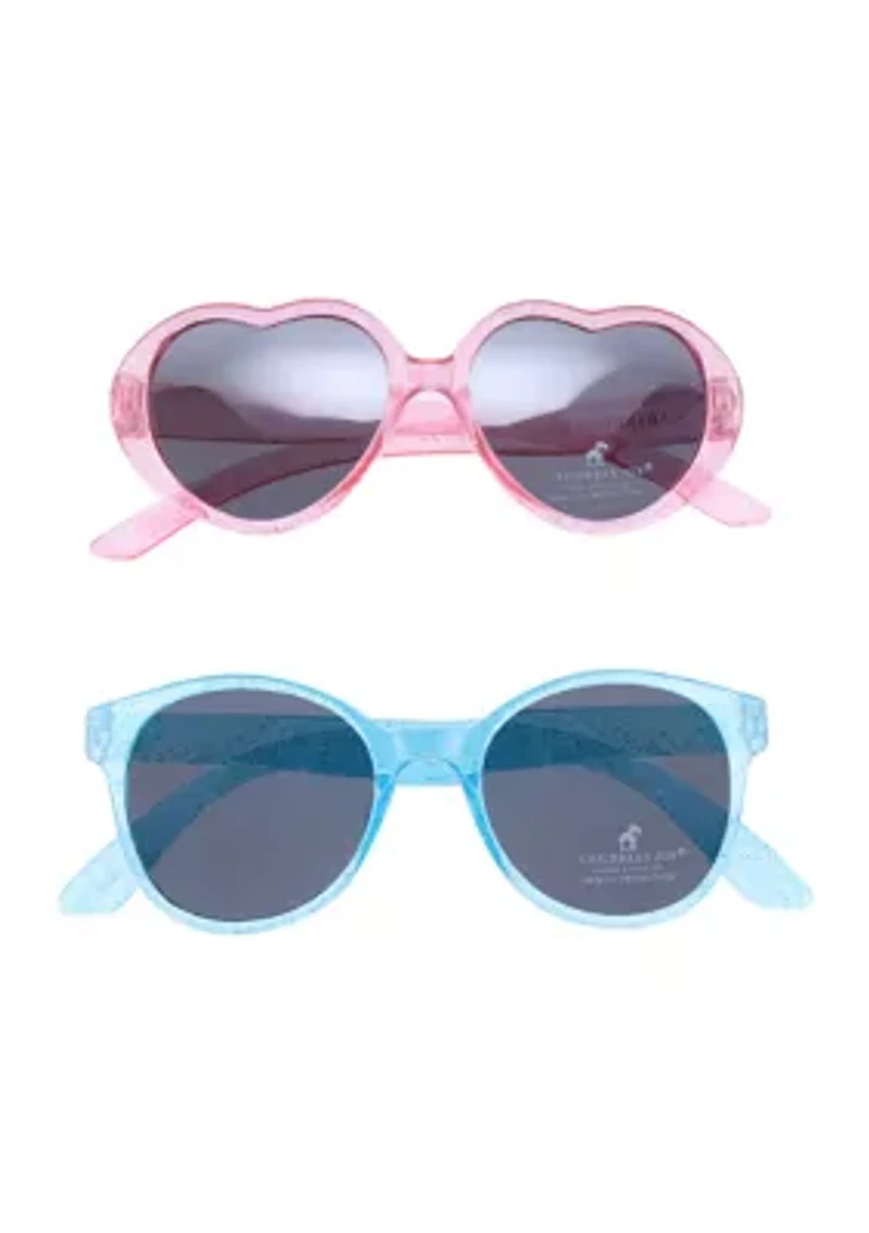 Girls Glitter Heart and Round Frame Sunglasses - 2 Pack