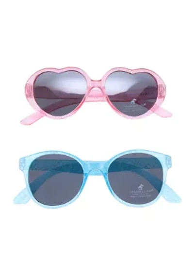 Girls Glitter Heart and Round Frame Sunglasses - 2 Pack