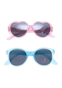 Girls Glitter Heart and Round Frame Sunglasses - 2 Pack