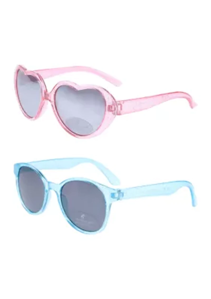 Girls Glitter Heart and Round Frame Sunglasses - 2 Pack