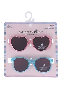 Girls Glitter Heart and Round Frame Sunglasses - 2 Pack