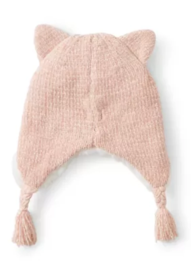 Toddlers Girls Cat Ear Flap Hat and Mittens Set