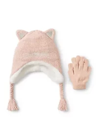 Girls 4-6x Cat Ear Flap Hat and Glove Set