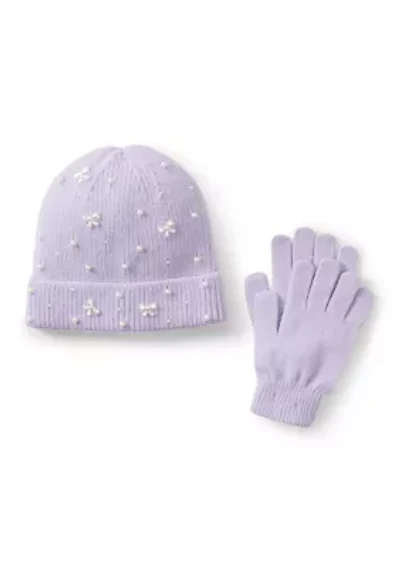 Kids Accessories Mini Bows Knit Hat and Glove Set