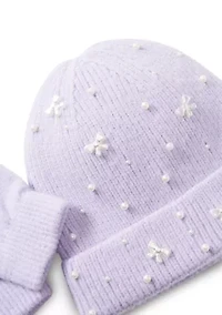 Kids Accessories Mini Bows Knit Hat and Glove Set