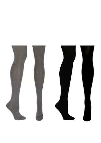 Girls 7-16 Set of 2 Allover Metallic With Silver Tights