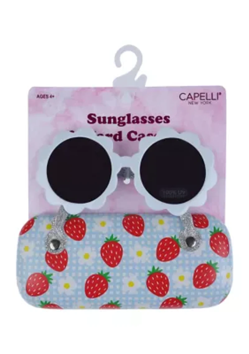 Girls Gingham Strawberries Sunglasses and Case Set
