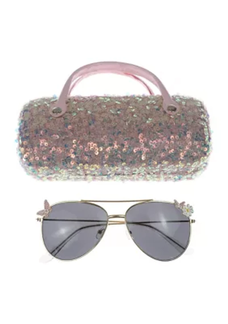 Girls Allover Sequin Sunglasses Case Set