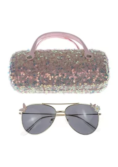 Girls Allover Sequin Sunglasses Case Set