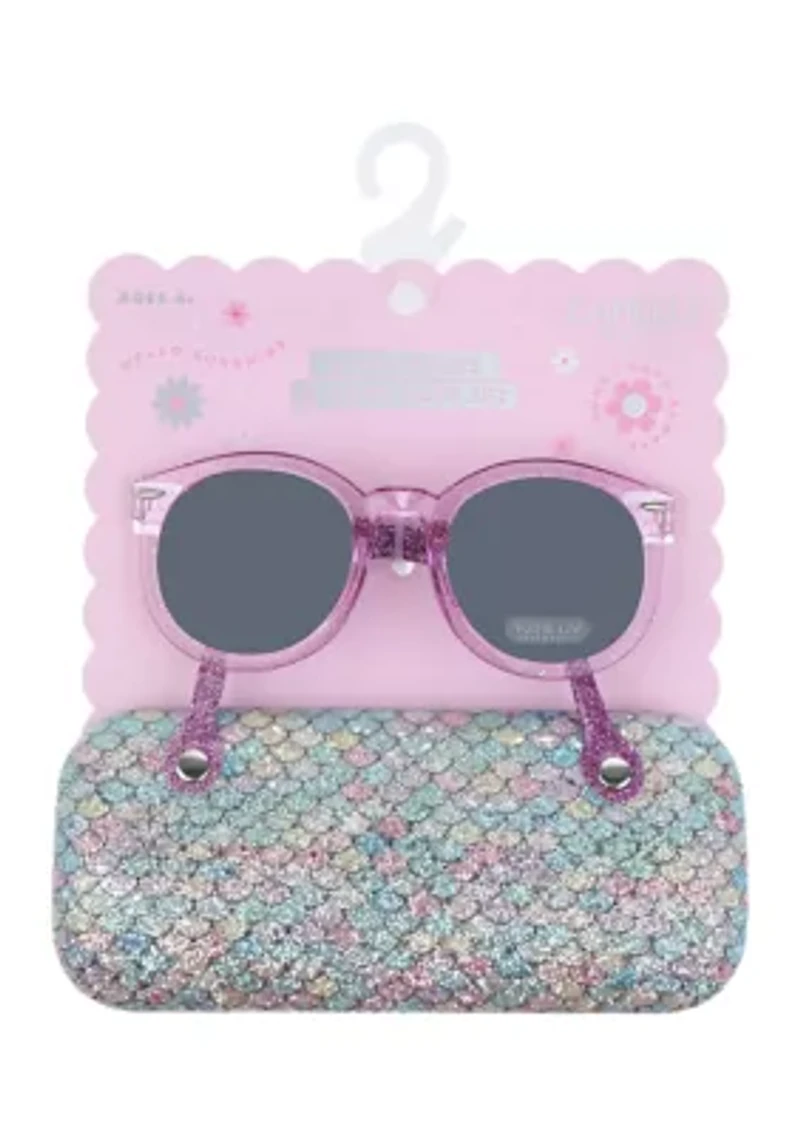 Girls Glitter Mermaid Scales Sunglasses and Case Set