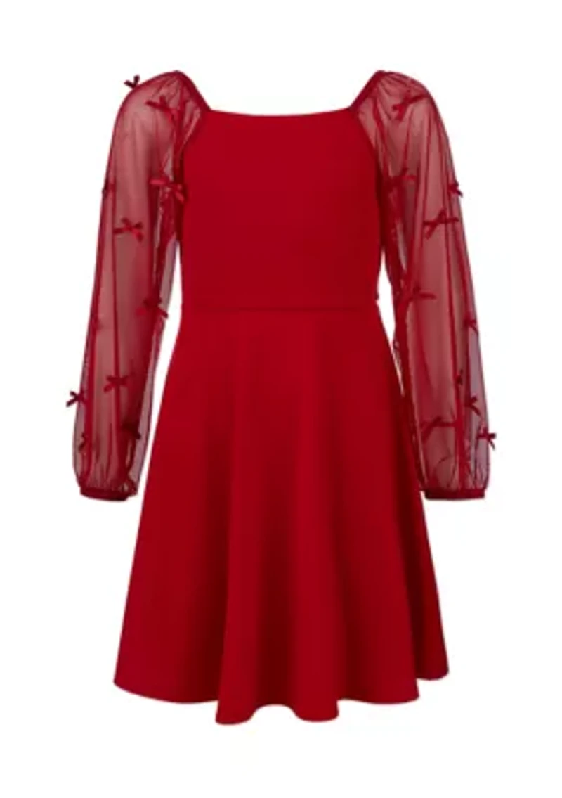 Girls 7-16 Bow Illusion Sleeve Dress