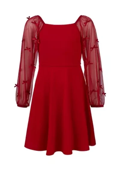 Girls 7-16 Bow Illusion Sleeve Dress