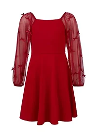 Girls 7-16 Bow Illusion Sleeve Dress