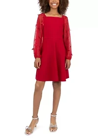 Girls 7-16 Bow Illusion Sleeve Dress