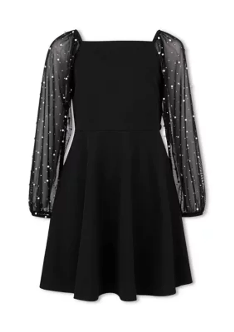 Girls 7-16 Pearl Illusion Sleeve Dress
