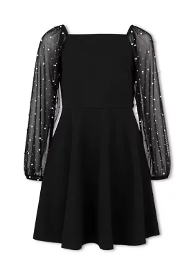 Girls 7-16 Pearl Illusion Sleeve Dress