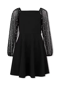 Girls 7-16 Pearl Illusion Sleeve Dress