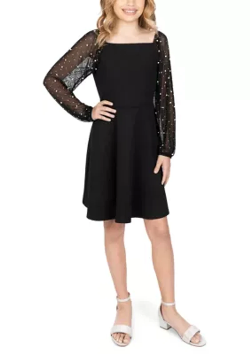 Girls 7-16 Pearl Illusion Sleeve Dress