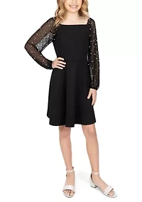 Girls 7-16 Pearl Illusion Sleeve Dress