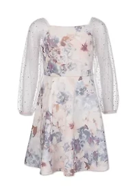 Girls 7-16 Floral Stone Illusion Sleeve Dress