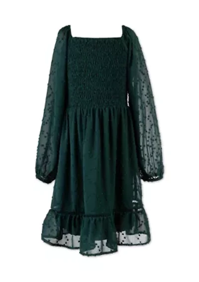 Girls 7-16 Smocked Clipdot Dress
