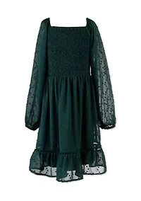 Girls 7-16 Smocked Clipdot Dress