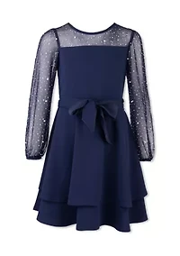 Girls 7-16 Double Layer Illusion Sleeve Dress