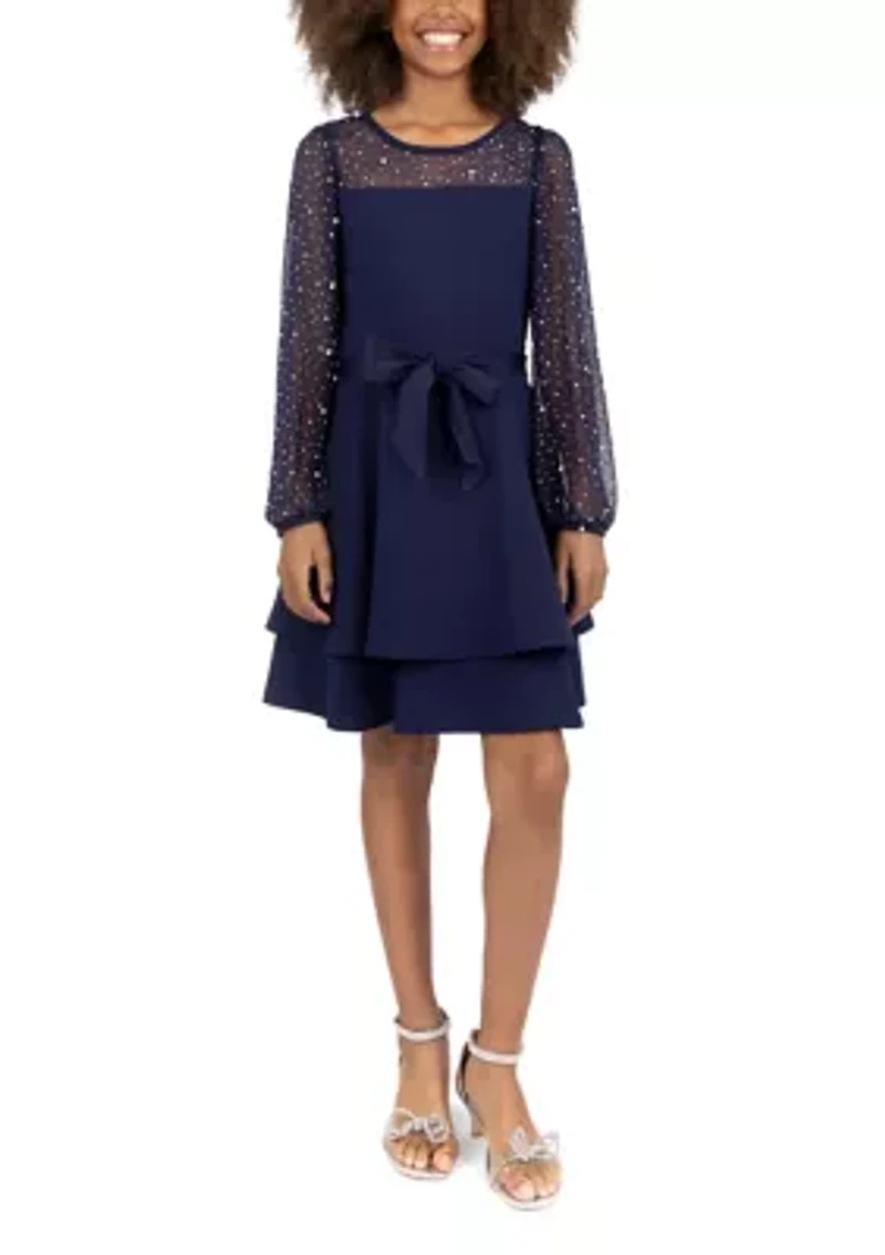 Girls 7-16 Double Layer Illusion Sleeve Dress