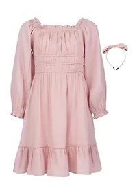 Girls 7-16 Rose Banded Waist Rushed NE Dress