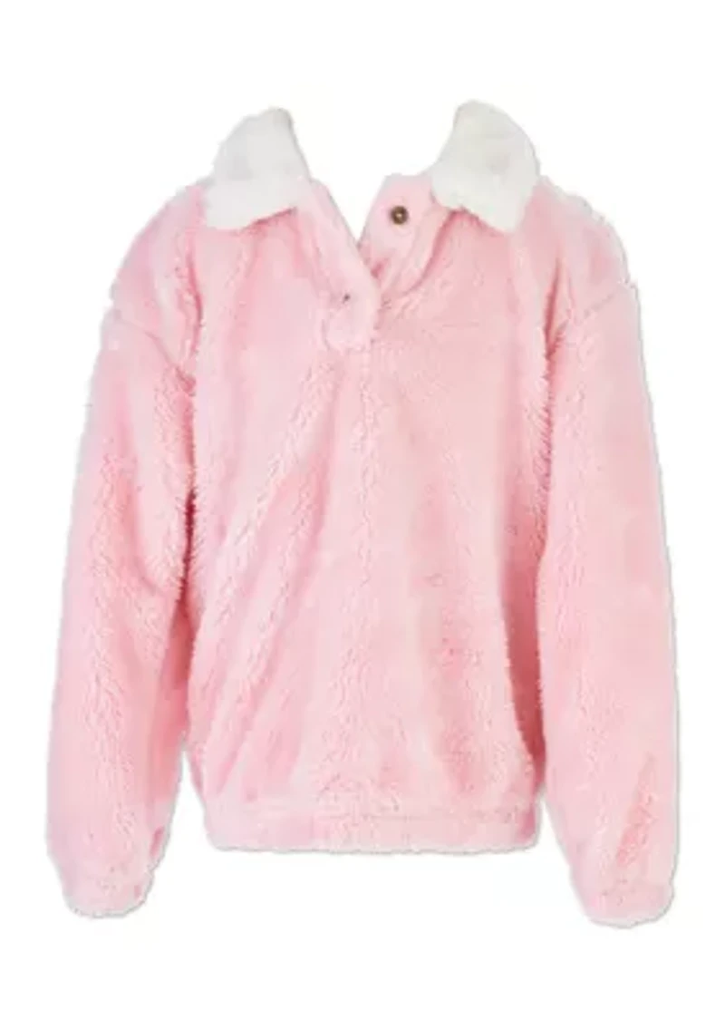 Girls 7-16 Collared Sherpa Pullover