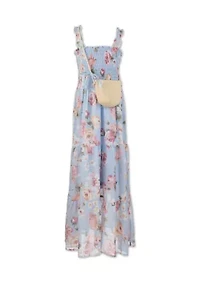 Girls 7-16 Blue Floral Smocked Maxi Dress