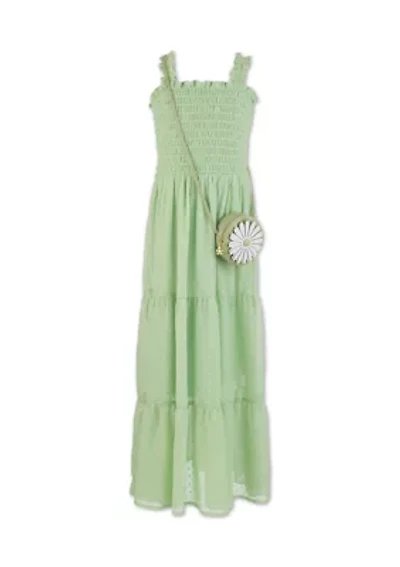 Girls 7-16 Green Clip Dot Maxi Dress