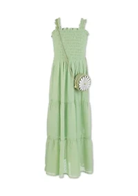 Girls 7-16 Green Clip Dot Maxi Dress