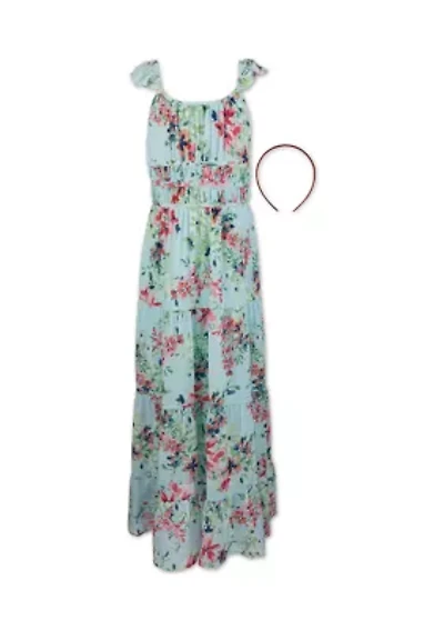 Girls 7-16 Sleeveless Floral Maxi Dress with Headband