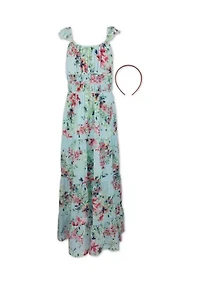 Girls 7-16 Sleeveless Floral Maxi Dress with Headband