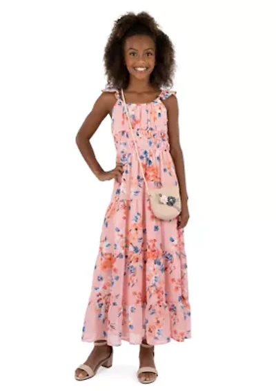 Girls 7-16 Flutter Sleeve Floral Printed Maxi Dress