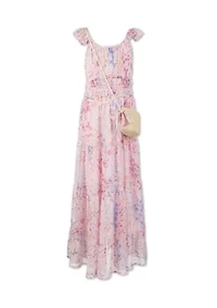 Girls 7-16 Pink Garden Floral Flutter Maxi Dress
