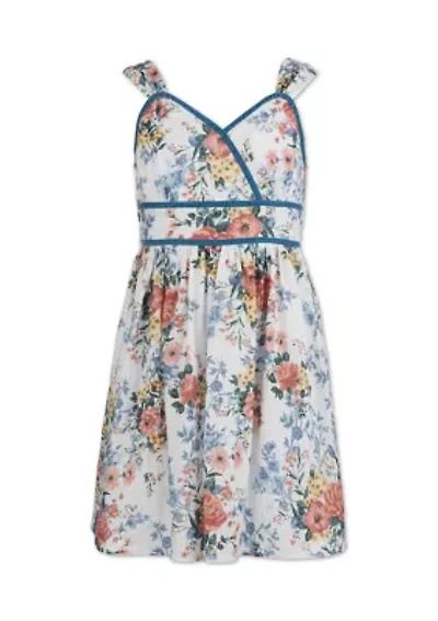 Girls 7-16 Faux Wrap Floral Dress with Ribbon