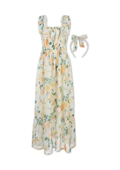 Girls 7-16 Yellow Floral Bow Maxi Dress
