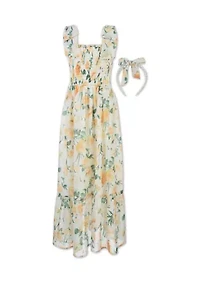 Girls 7-16 Yellow Floral Bow Maxi Dress