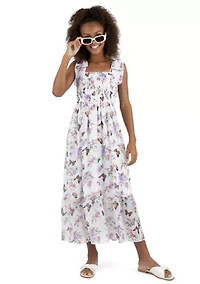 Girls 7-16 Butterfly Print Smocked Maxi Dress