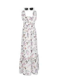 Girls 7-16 Butterfly Print Smocked Maxi Dress